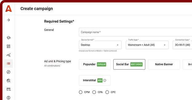 Create campaigns with Adsterra